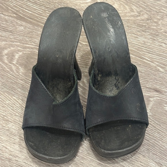 VTG 80s Candies Black Demi Leather Platform Slide Sandals Studded Mules Size 6 - Picture 2 of 8